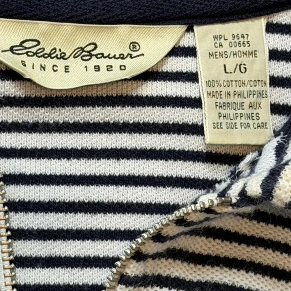 Vintage 90s Eddie Bauer Navy & White Striped Quarter Zip Polo, Men's Size L